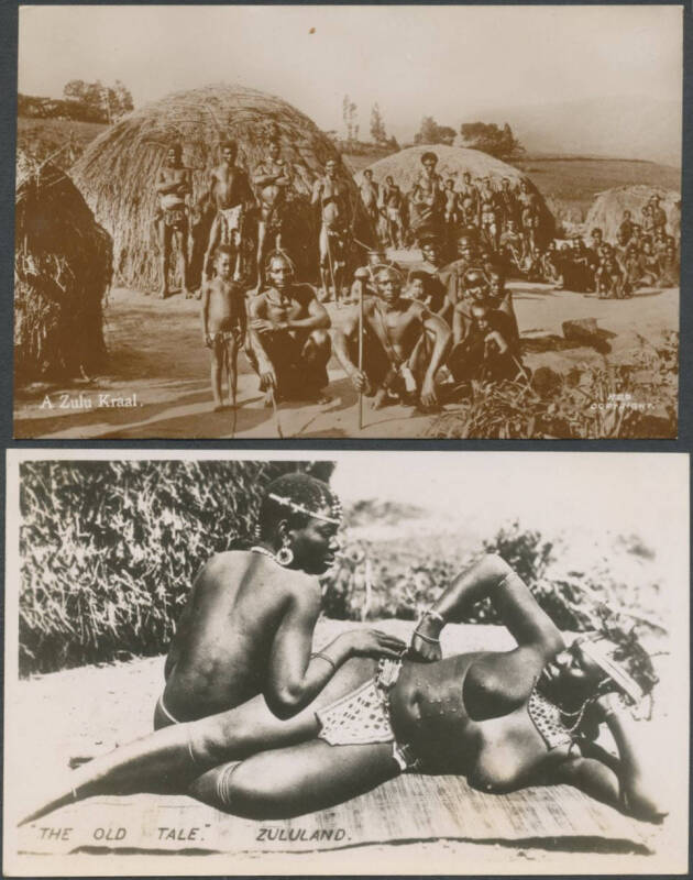 Original traveller's album commencing in South Africa with Zulu subjects including topless damsels, Italy with Pompeii x4 & Edizioni d'Arte Donadio artist Cards of Capri x11, England including Photochrom sepia views x23 & Valentine views of Tunbridge Well