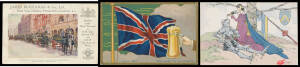 ADVERTISING: ALCOHOL: Group of mostly British Cards including "poster" Cards for Black Swan Distillery ("Private Horse Parade..."), "Black & White" Scotch Whisky (Polo, with Indian agents' details added), Old Orkney Whisky (Love Boat), W&A Gilbey's Ports 