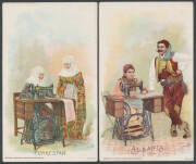 ADVERTISING: SEWING MACHINES: c.1910 (?) American postCard-size Cards with advertising for the Singer Manufacturing Co being artist Cards featuring National Costumes & Sewing Machines used in some unlikely places including Albania, Georgia & Turkestan, so - 3