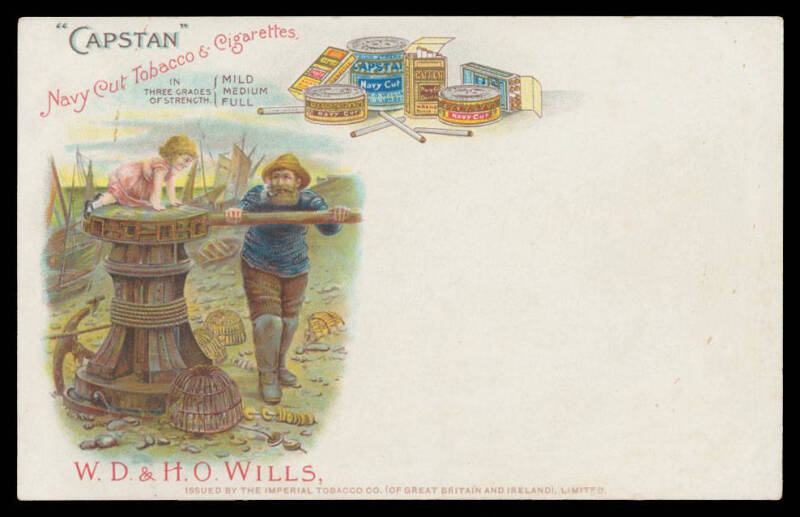 ADVERTISING: TOBACCO: British WD & HO Wills Tobacco & Cigarette Brands chromolithos with young ladies x2 (not smoking!), Old Salt with Pipe or American Indians with Peace Pipe, unused. Ex Keith Harrison. (4)