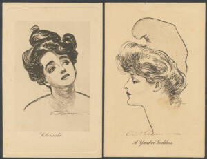 ARTIST CardS: Gibson Cards for James Henderson & Sons (London), "Gibson Girl" sepia prints with embossed oval frames, a few minor blemishes, unused. (8)