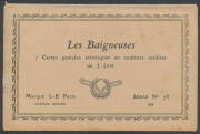 ARTIST CardS: JEAN JAM: early-1900s Libraire de l'Estampe "Les Baigneuses" (Ladies in Bathing Costumes including with a Crab, a Camera & two with a Bathing Box) set of 7, very fine unused; also the original wrapper in unusually fine condition. Ex Keith Ha - 3