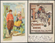 CHOCOLATE: Artist advertising Cards for Fry's Milk Chocolate x4, Cadbury's Cocoa, Chocolat Suisse Zürcher (gorgeous but with a heavy crease) and Bensdorp's Royal Dutch Cocoa x4, condition variable but several are very fine. A great subject. Ex Shirley Jon - 4