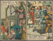 CRIME & PUNISHMENT: German coloured artist Cards depicting medieval punishments with Stocks, Ducking Stool & various other humiliations, victims include quarrelsome women, an under-performing musician, a Card cheat, etc, various publishers, unused. Deligh - 3