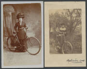 CYCLING: Mostly British group including Star Series "Bicycle Race - a Hot Pace", EFA "Scottish Cyclists resisting Cavalry" (hilarious!, superb unused), real photo types x7 of Proud Owners - including Suffragettes (?) x3 - & their Mounts, a few humorous Ca - 3