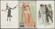 GLAMOUR: Mounted group of mostly tasteful Cards from Britain USA & Europe with many artist Cards including delightful Art Deco & Art Nouveau types, lots of romance Cards & some very mild nudity, condition variable but many are fine to very fine. Ex Bronte - 5