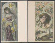 GLAMOUR: Stimulating Art Nouveau group from Britain & Europe with many exceptional designs & exquisite printing, Undivided Backs x44, a few sets (?) of 4 or 6 Cards including Pierrot & the Ballerina x6 (superb), Lecherous Moon x4, Carl Josza "Vor dem Spie - 4