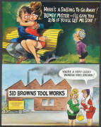 HUMOUR: Old album of British double entendre Cards, lots of Donald McGills & others by Brian Perry, "Taylor", "Pedro", "Fitzpatrick" etc, generally very fine. Ex Derek Pocock. [Parental permission required to view on-line!] (260 approx) - 5