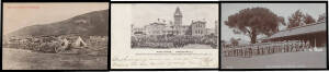 MILITARY BOER WAR: Troops in Camp (NZ 1d Postal Card, unused), Troops Departing for South Africa x5 including one from New Zealand, British Forces in South Africa including "Hlangwane - The Line of the Guns 15 Dec 1899", "The Post Office - Military Encamp