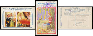 POSTCard CENSORSHIP: 1950s Constance and Bamforth Cards by Donald McGill and "Taylor" respectively both with large 'ISLE OF MAN/PostCard Censorship Act 1933/Disapproved for Sale/...' handstamp on the reverse; also 1939 Dudley Buxton original artwork on ar