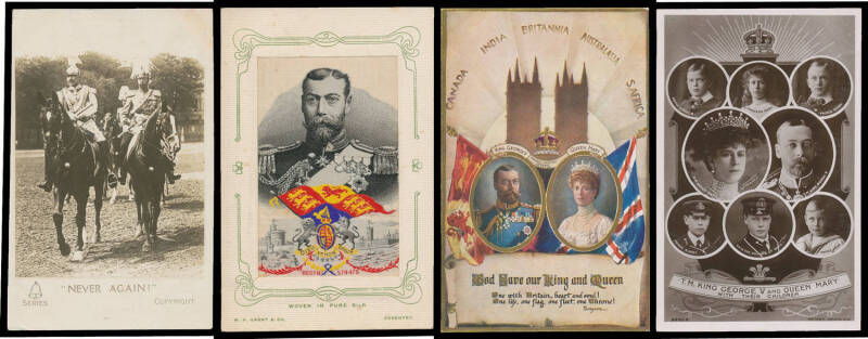 ROYALTY KING GEORGE V: Coronation selection including Rotary Photo set (?) of 12 plus ten elaborate Coronation Souvenir Cards by various publishers plus LL Coronation Scenes x4, Portraits of the King & Queen Mary including WH Grant pair of "silks", also p