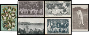 SPORT CRICKET: English Test Teams of 1904 ("Plum" Warner's XI) & 1907-08 x2 different all taken in Australia, Test players Dr WG Grace, Wilfred Rhodes, Syd Barnes & Jack Hobbs x2 different, County Teams Kent x2 (one dated 1906) & Surrey x2 (one used in 19