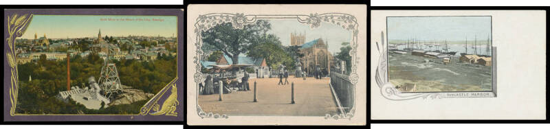 Box of scarce Cards with numerous Undivided Backs some with the view occupying 50-75% of the view side, many others with central scenes in elaborate borders - some with additional vignette scenes - including H&B x6, Kerry "By Lagoon & Creek" etc x12, F&J