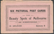 Album with Melbourne Suburbans from Prahran x3 & Malvern x3, Swaggy Cards x3 including an advertising Card for Viceroy Tea (surface fault, still attractive), a lovely embossed 'ADVANCE/AUSTRALIA' Card, four "Coo-ee" Cards (two with an aboriginal theme), & - 5