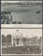 1908 Visit of the American "Great White Fleet" comprising real photos of arrival in Sydney x2 (one hand-tinted) & in Melbourne, Walter Davies Celebrations x2, Kimbel & Co and Crown Studios Military Review, Martin Place Bedecked, hand-tinted "On Deck of C - 3