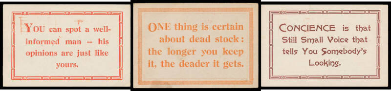 ADVERTISING: 1925-1950s Clarkson & Sons Homewares (Adelaide) advice Cards with various illustrations on the address side including "Tools That Last!", "Asbestolite", "Resirex" Asbestos Roofs, House Paint, Bathrooms, Mirrors etc & a terrific all-different