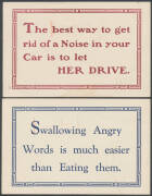 ADVERTISING: 1925-1950s Clarkson & Sons Homewares (Adelaide) advice Cards with various illustrations on the address side including "Tools That Last!", "Asbestolite", "Resirex" Asbestos Roofs, House Paint, Bathrooms, Mirrors etc & a terrific all-different - 2