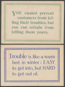 ADVERTISING: 1925-1950s Clarkson & Sons Homewares (Adelaide) advice Cards with various illustrations on the address side including "Tools That Last!", "Asbestolite", "Resirex" Asbestos Roofs, House Paint, Bathrooms, Mirrors etc & a terrific all-different - 3