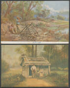 ARTIST CardS: Outback & Rural Australia Cards by P Campbell x6, LH Davey x7, ET Declosay x5, Charles Hammond x9 including "Robbery Under Arms" set of 6, J Hutchings x28, MacInnes x6, JH Scheltema x9, JA Turner x28 & C Young x8 etc, condition variable but - 2