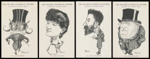 ARTIST CardS: AR BURNETT: c.1906 The Herald "Ten Best Citizens of Victoria" caricatures comprising Chief Justice John Madden, Premier Thomas Bent, former Premiers Sir George Turner & William Irvine, Australia's second Prime Minister Alfred Deakin, Chief 