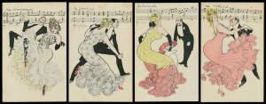 ARTIST CardS: Harding & Billings humorous ballroom dancing comprising "The Cakewalk", The Lancers", "The Polka", "The Skirt Dance", "The Waltz" & "The Gavotte", some minor toning/discolouration on the view sides, unused. A rare set. (6)