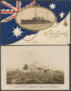 MILITARY - VARIOUS: Attractive mostly World War I naval group including six related to the sinking of the "Emden", HMAS "Australia" group, several of departing troopships, etc, a number are real photo types including "Surrender of the German Fleet", condi - 4