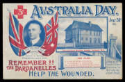 PATRIOTISM: 1926 PC Beer Australia Day "Remember the Dardenelles" with vignettes of Sergt ER Larkin MLA & Cammeray Public School (NSW), priced at 3d, a little aged & tiny fault at lower-right, minor blemishes on the address-side, unused. [Kevin Crotty's v