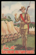 PATRIOTISM: 1936 "Join the Australian Military Forces" peacetime recruitment Card that states "You will be doing a man's job...show that the spirit of... the AIF still exists...", unused.