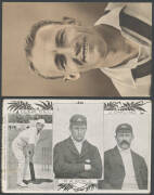 SPORT CRICKET: Australian Test Players early group comprising Warwick Armstrong, John ("Jack") Blackham, Joe Darling x2 different, J Laver, MA ("Monty") Noble x2 different & Victor Trumper x2 different, triptych of Clem Hill Monty Noble & Joe Darling, 192 - 2