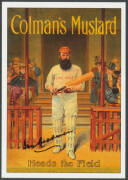 SPORT Modern reprints of Cricket posters 1) of WG Grace for Colman's Mustard; 2) "Don Bradman Wears & Recommends only Elasta Straps"; and 3) "Go out to Australia for the Test Matches 1932-1933"; also "Bradman Oval, Bowral" and 1997 Australia Post Don Brad - 3