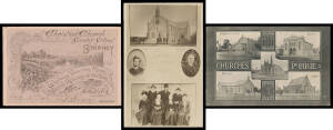 CHURCHES: Mounted group with St Peter's Cathedral North Adelaide x8, many other fine structures but also many small churches including real photo type of the weatherboard building at Rosewater, multi-views of "Church of Christ Grote St" & "Churches of Pt 