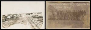 RAILWAYS: real photo Cards "Ooldea in the Heart of Australia 427 miles from Pt Augusta...", "Camel Train Ooldea 1919", "Trans Australian Rly Kalgoorlie E Carter's Gang", and two boring East-West Railway views printed in Holland, very fine unused. Ex Bront