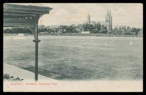 SPORT CRICKET: Five views of Adelaide Oval three with Test Matches in progress, and two different real photo types of the South United Cricket Club team, also 1904 Test Match at the Melbourne Cricket Ground & 1906 testimonial Card to the Captain of the Co