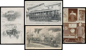 TRAMWAYS: Mounted collection with horse-drawn trams at Adelaide, Henley Beach & Victor Harbor/Harbour, 1909 Opening of the Electric Tram Service group of the popular commemorative Cards plus a few more unusual types, a good number are real photo types, a 