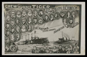 DISASTERS: 1908 W Gothard real photo Card "Crew of HMAS Tiger Cut in Two by HMS Berwick", unused. Ex Keith Harrison.