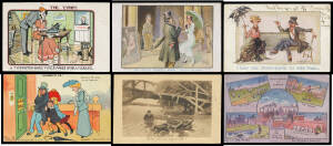 HUMOUR: Box of mostly 1900s to 1920s Cards with a terrific array of subjects by a many artists/cartoonists including "Poor Old John Bull" by Arthur Moreland x6, Pictorial Post Cards Song Lyrics x6, Misch & Co Manners etc x8, etc, many Undivided Backs, mos