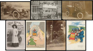 MOTORING: Appealing bundle of early real photo Cards of domestic vehicles x15 - including a lovely "bingle" - lorries/buses x8, celebrity drivers x3 & an (American) Armless Driver, advertising Cards for Knit Royal Coats for Motoring and Wakefield Patent C