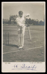 SPORT - CRICKET: c.1905 (?) FHL real photo of "Quaife (Warwickshire)" & signed "W Quaife", minor blemishes, unused. [William Quaife played in seven Test Matches in 1899 & 1901-02. In First Class matches, he made 36,012 runs, took 931 wickets & held 354 ca