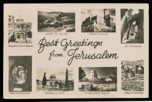 Bundle with English captions including Halladjian types with Undivided Backs x8, real photo Undivided Back of "Jews wailing place", also Oriental Commercial Bureau types x6, CA & Co artist Cards x6, Scripture Gift Mission artist Cards x2, WWI "In Jerusale