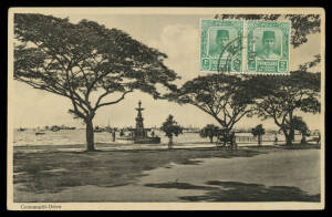 MALAY STATES: TRENGGANU: 1920s real photo Card of "Connaught-Drive" (Singapore) with Trengganu 2c green tied to the view-side by indistinct Trengganu cds, to "Malakal/Sudan/Africa" with message about exchanging postCards, minor blemishes.
