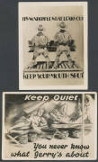 MILITARY WORLD WAR II: mid-1941 NZ Govt Copyright artist Cards by Captain Peter McIntyre "Kiwi", "Maadi Camp", "The Long Range Desert Patrol", "The Landing - Crete", "Galatos" & "Dressing Station - Maleme" (both towns on Crete), "Barge from Crete" (landin - 2