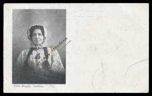 MAORI: c.1905 undivided back "Guide Maggie, Rotorua", autographed across the photograph, used in 1906 from 'WHAKAREWAWERA' (Maggie's home; the PO opened 5/3/1906) & taxed. [Makareti Papakura was one of the most popular guides in the Rotorua District. She 