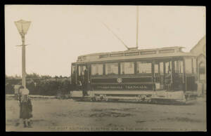 TRAMS: 1920s real photos "The Most Southern Electric Car in the World Invercargill NZ" & Lyall Bay tram (Rongotai-Wellington), unused. Rare. (2)