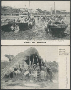 Bundle of mostly undivided backs with Lisk-Carew Brothers upper case captions x9 including "Women Washing Clothes", "Ant Hill", "Susans Bay" (boats stranded at low tide), "Wilberforce Barracks" and "Threshing Rice", Lisk-Carew lower case captions x6 incl