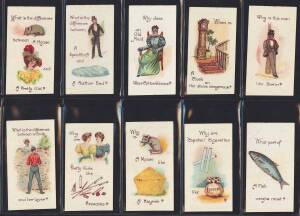 c1898-1931 cards in album, noted 1898 Wills "Conundrums" [25]; 1900 American Tobacco Co. "Songs" [25]; 1917 Wills "Allied Army Leaders" [50]. Fair/VG.