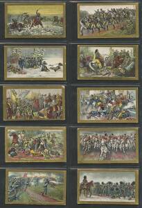 1901-34 sets in album, noted 1901 American Tobacco Co. "Battle Scenes" [25]; 1915 Wills "War Incidents" 1st Series [50] & 2nd Series [50]; 1910 Wills "Types of the Commonwealth Forces" [50]. Fair/VG.