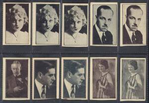 c1903-25 cards in album, noted c1920-25 Suburban Premium "Movie Stars" (117); 1915 Sniders & Abrahams "Great War Leaders & Warships" [50/60]; 1910 Sniders & Abrahams "Dogs" [14/16]. Fair/VG.