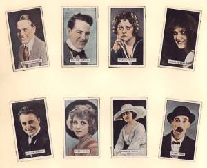 c1922-31 cards in album, noted 1924 J.J.Schuh "Cinema Stars" (coloured) [50/60]; 1924 The Scout "Railway Engines" [12]; 1923 Union Jack "Monarchs of the Ring" [6]; Griffiths (Goblins) "Motor Cars & Cycles" (72). Fair/VG.