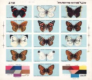 1927 Wills "British Butterflies" [50] in four uncut proof sheets (no printing on reverse). G/VG.