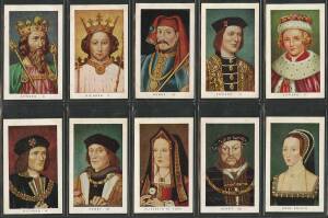 c1937-58 sets in album, noted 1937 Allens "Royalty Series" [36]; 1937 Allens "Kings & Queens of England" [49]; 1939 Allens "Defence Series" [72]; 1955 Nabisco "Popular Film Stars" [30]; c1958 Atlantic "Film Stars" [32]. Mainly G/VG.
